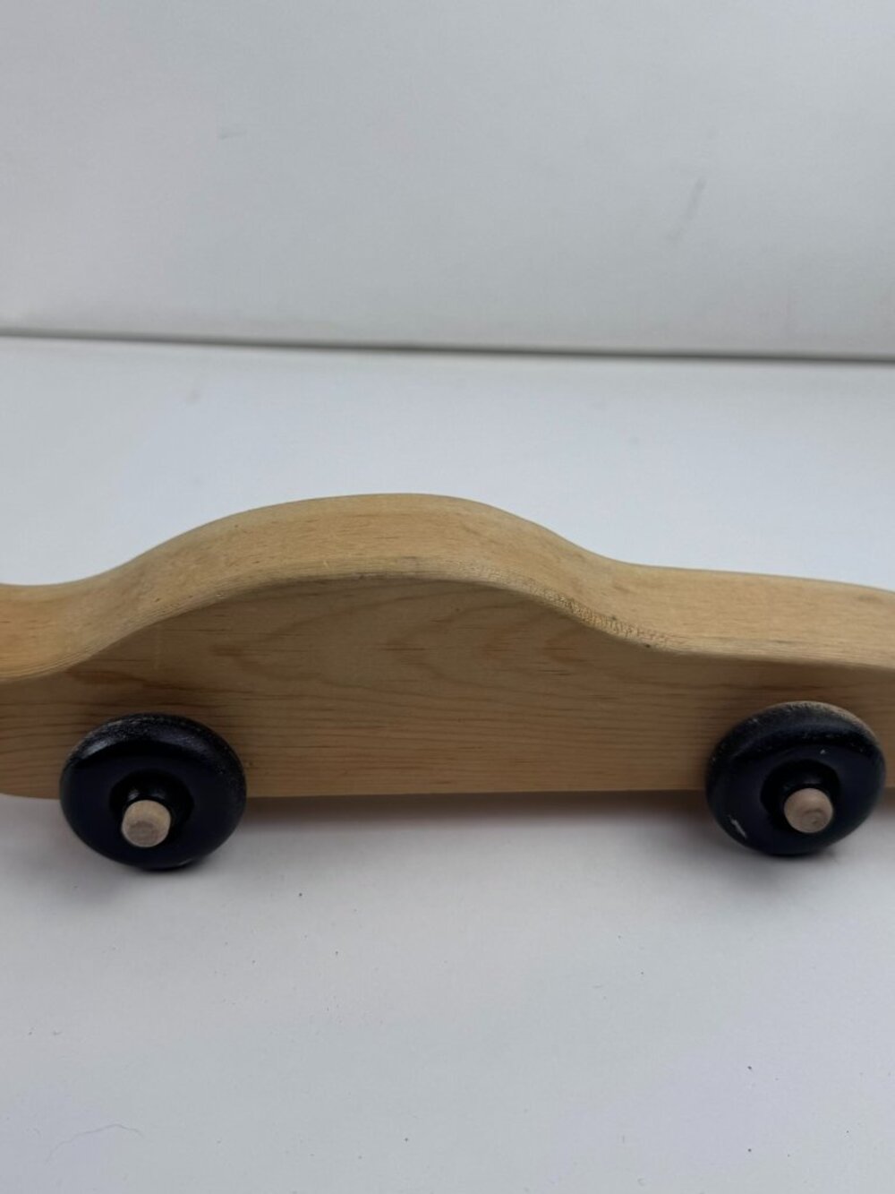 Vintage Handmade Wooden Race Car Toy 8.5" Solid Wood Racer Black Wheels Vehicle